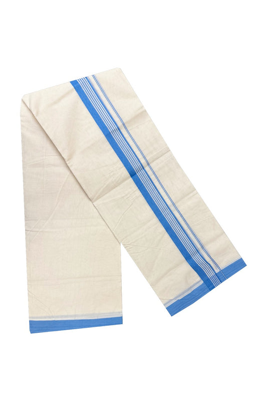 20% Discount KaithariKada Balaramapuram 100% Cotton Double Off white Mundu/Dhoti-100x100 2.25 inch Blue Stripes Kara- 127