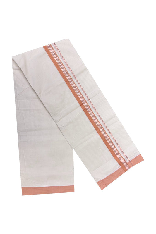 20% DISCOUNT!! KaithariKada Balaramapuram 100% Cotton Double Off white Mundu/Dhoti-100x100 2inch  Light Brown Kara-128