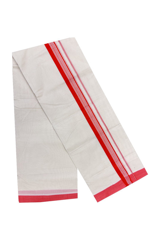 20% DISCOUNT! KaithariKada Balaramapuram 100% Cotton Double Off white Mundu/Dhoti-100x100  2.25  inch Maroonish Red Kara- 129