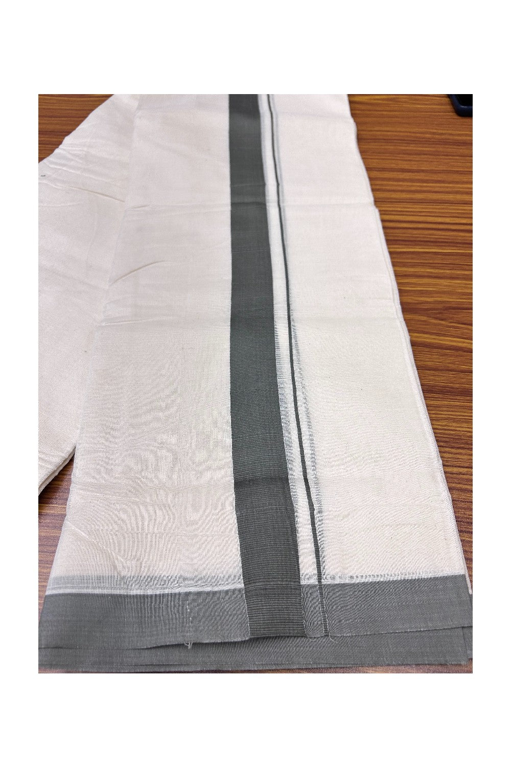 17% Discount KaithariKada Balaramapuram 100% Cotton Double Off white Mundu/Dhoti-100x80 - 1.75 inch Grey Ash Kara- 137