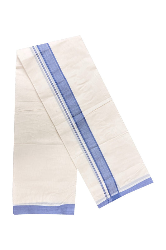 10% Discount KaithariKada Balaramapuram 100% Cotton Double Off white Mundu/Dhoti-100x100 2.25inch  Violet + Blue Kara- 151