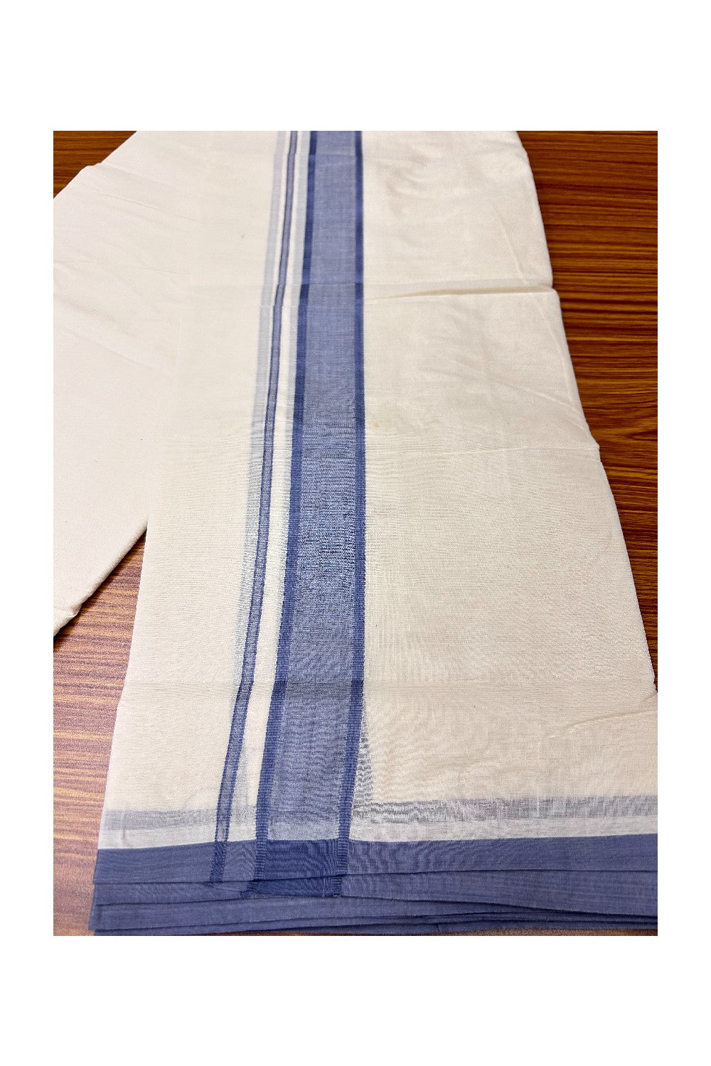 10% Discount KaithariKada Balaramapuram 100% Cotton Double Off white Mundu/Dhoti-100x100 2.25inch  Violet + Blue Kara- 151