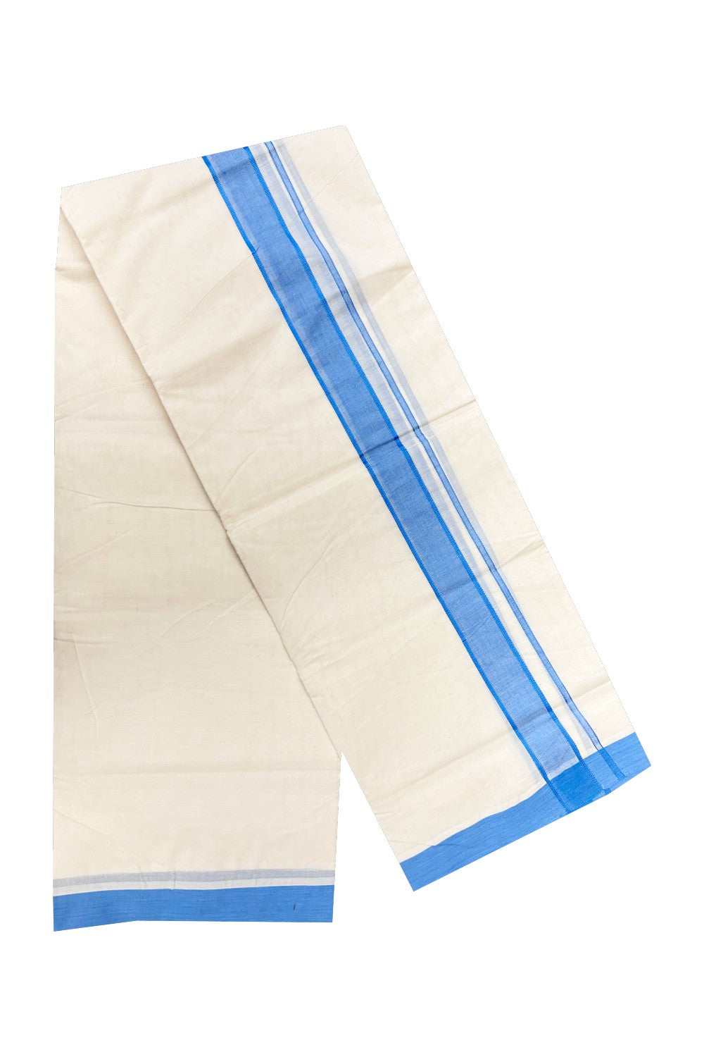 10% Discount KaithariKada Balaramapuram 100% Cotton Double Off white Mundu/Dhoti-100x100 2.25 inch  Electric Blue Kara- 155