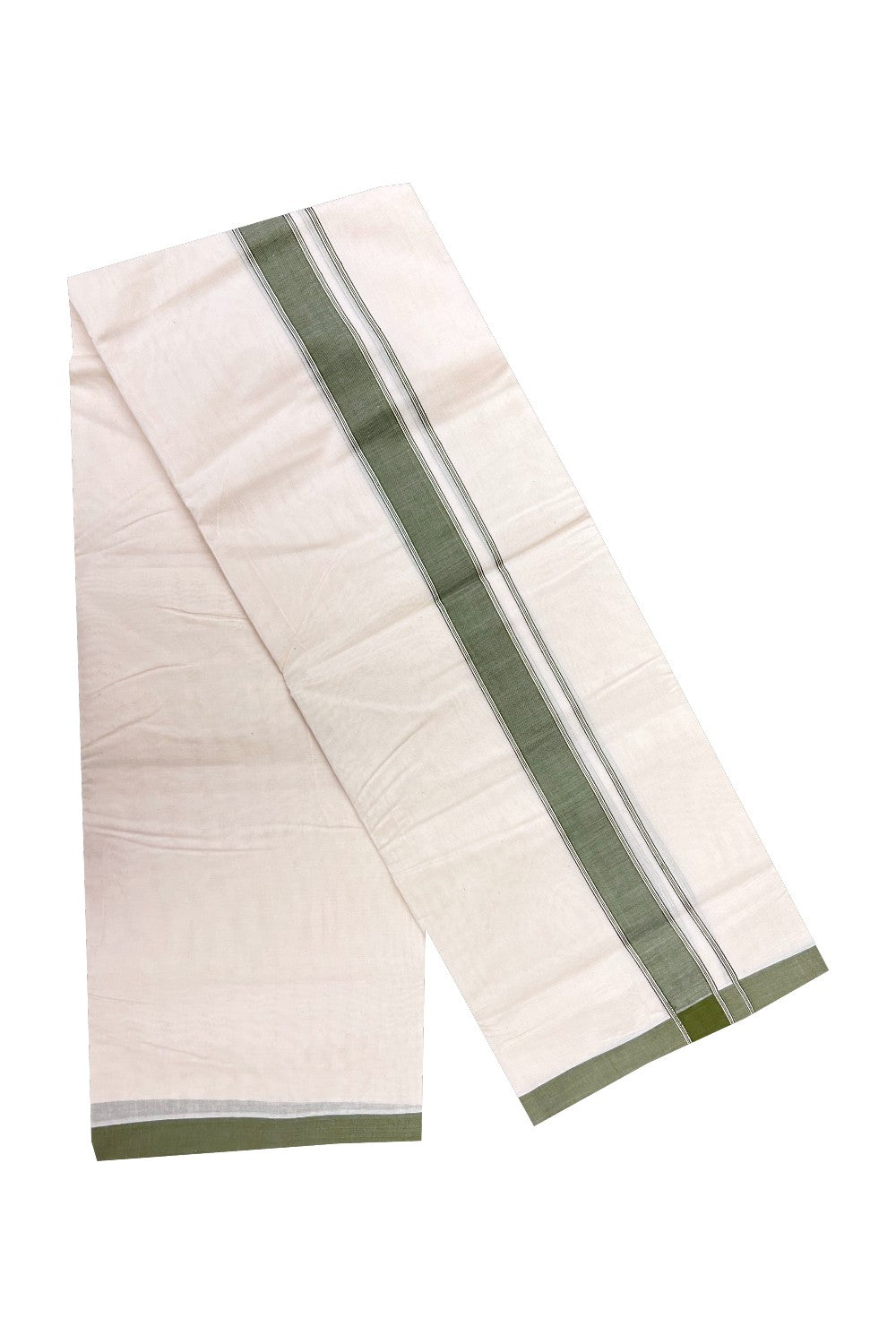 10% Discount KaithariKada Balaramapuram 100% Cotton Double Off white Mundu/Dhoti-100x80 - 2.25.inch  Sage Green Kara-162