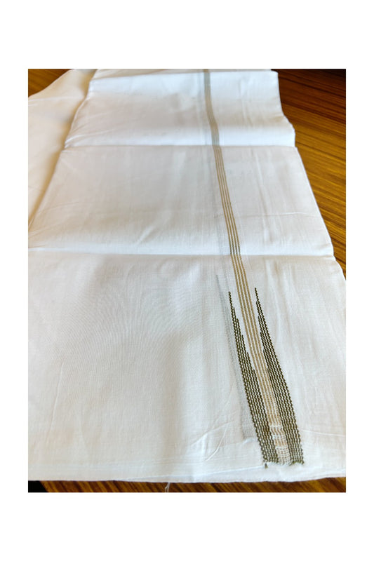 NEW!! 19% Discount!! KaithariKada Balaramapuram 100% Cotton PURE WHITE Double Mundu/Dhoti-100x100 1.5 cm  Puliyilakkara Chutty Silver Kasavu & Sage Green Kara- Onam Collection-181