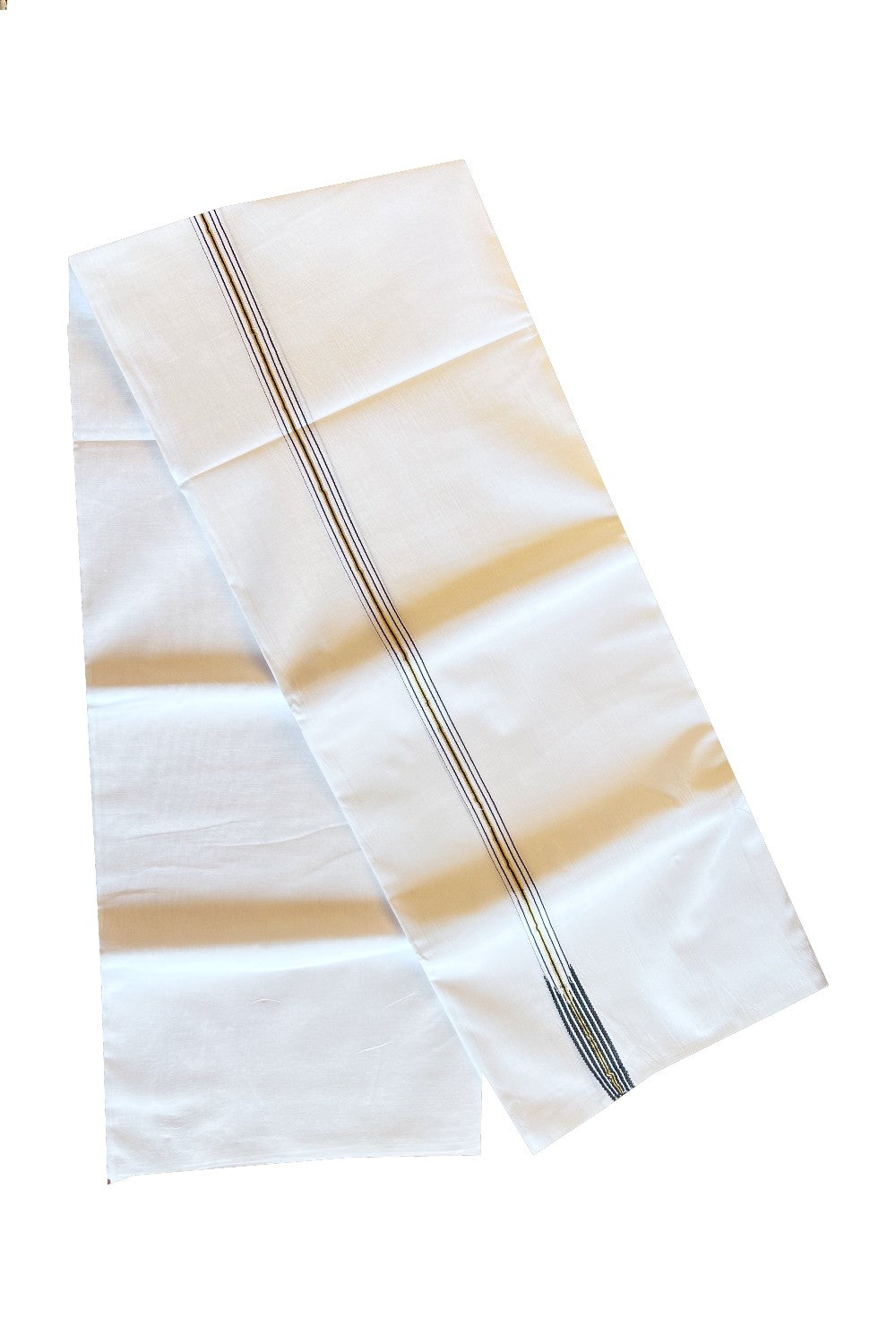 23% DISCOUNT!! KaithariKada Balaramapuram 100% Cotton PURE WHITE Double Mundu/Dhoti-100x100  2.cm Puliyilakkara Chutty GOLD Kasavu & BLACK KARA-21