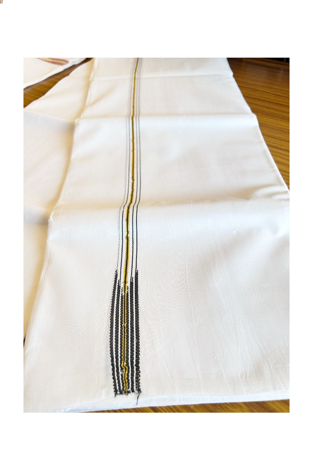 23% DISCOUNT!! KaithariKada Balaramapuram 100% Cotton PURE WHITE Double Mundu/Dhoti-100x100  2.cm Puliyilakkara Chutty GOLD Kasavu & BLACK KARA-21