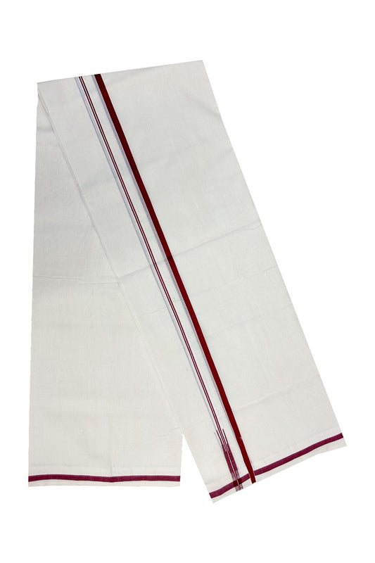 21% Discount KaithariKada HANDLOOM Unakkupaav Balaramapuram - 100% PURE Cotton Off White (Unbleached) - 100x100 Double Mundu/Dhoti -  1.cm Puliyilakkara Chutty Maroon Kara-213