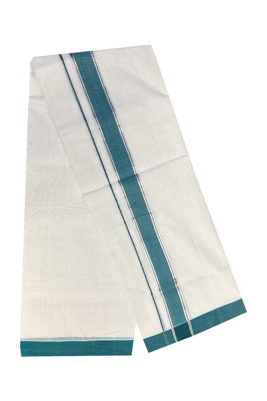 21% Discount KaithariKada HANDLOOM Unakkupaav Balaramapuram - 100% PURE Cotton Off White - 100x100 Double Mundu/Dhoti -2.5 inch Silver Kasavu Green Blue & Black Stripes Kara- 222