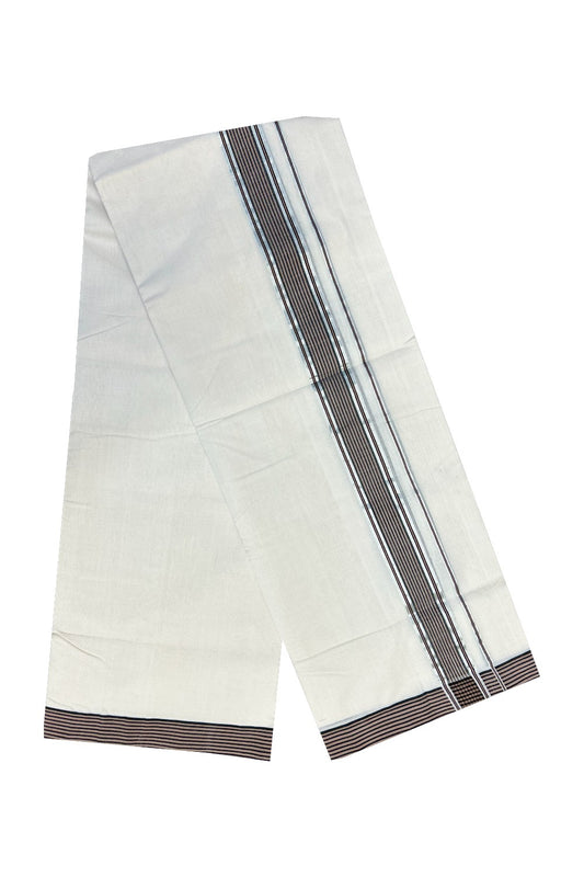 15 % Discount !! KaithariKada HANDLOOM Unakkupaav Balaramapuram - 100% PURE Cotton Off White - 100x100 Double Mundu/Dhoti - 2.5 inch Silver Kasavu Black Stripes Kara-226