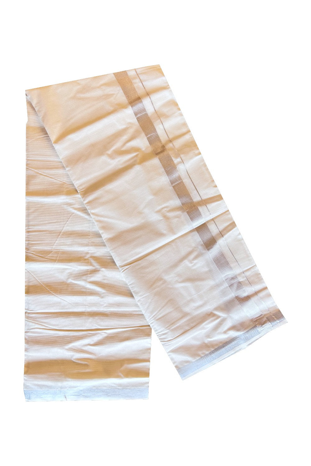 13% Discount KaithariKada Balaramapuram 100% Cotton Double Off white - (Unbleached) - Mundu/Dhoti- 80x72 - Silver Kasavu 1.75 inch - 241