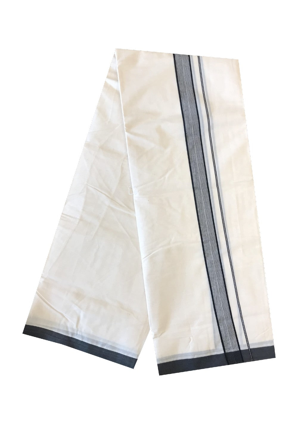 10% DISCOUNT ! KaithariKada Balaramapuram 100%  Cotton Double Off white - (Unbleached) Mundu/Dhoti-100X100- 2. inch BLACK  & STRIPES Kara-4.