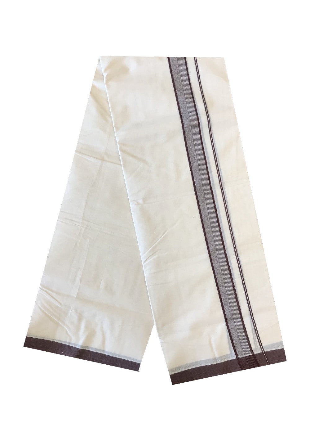 10% DISCOUNT ! KaithariKada Balaramapuram 100%  Cotton Double Off white Mundu/Dhoti-100X100- 2.inch BROWN & STRIPES Kara-5 .