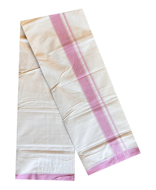 New!! 10% Discount ! KaithariKada Balaramapuram 100% Cotton Double Off white Mundu/Dhoti-100x80 -  1.inch Light PINK  Kara- KKDOT15018.