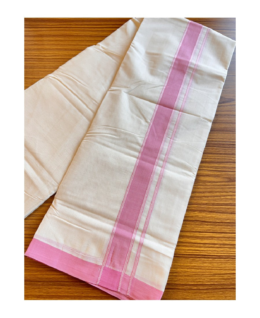 New!! 10% Discount ! KaithariKada Balaramapuram 100% Cotton Double Off white Mundu/Dhoti-100x80 -  1.inch Light PINK  Kara- KKDOT15018.