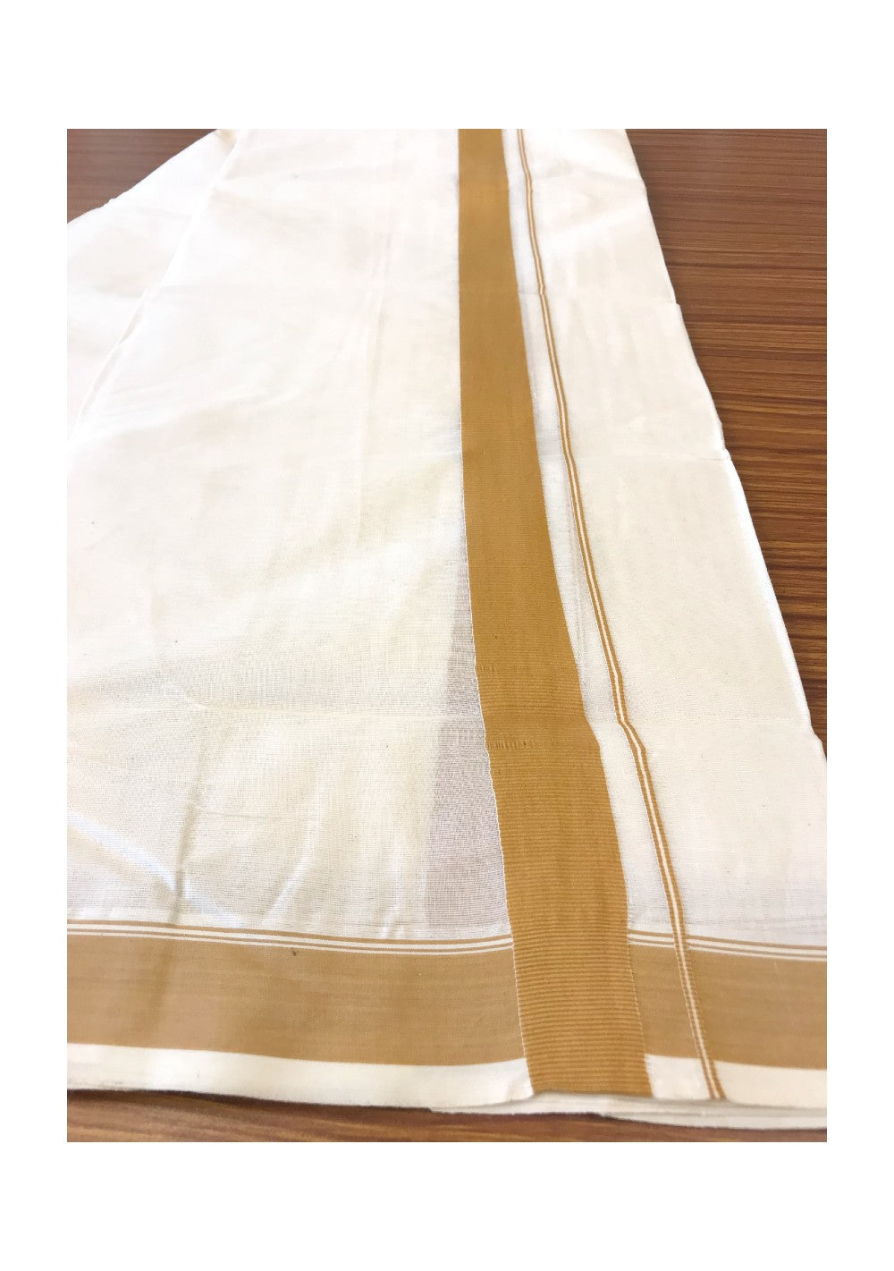 10% DISCOUNT! KaithariKada Balaramapuram 100% Cotton Double Off white - (Unbleached) - Mundu/Dhoti-100X100 - 1.75 inch Sand Brown Kara- 18.