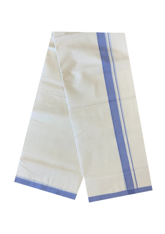 10% DISCOUNT! KaithariKada HANDLOOM Millpaav Balaramapuram 100% Cotton Double Off white (Unbleached) Mundu/Dhoti-100X100- 1.5 inch  Violet Kara-19.