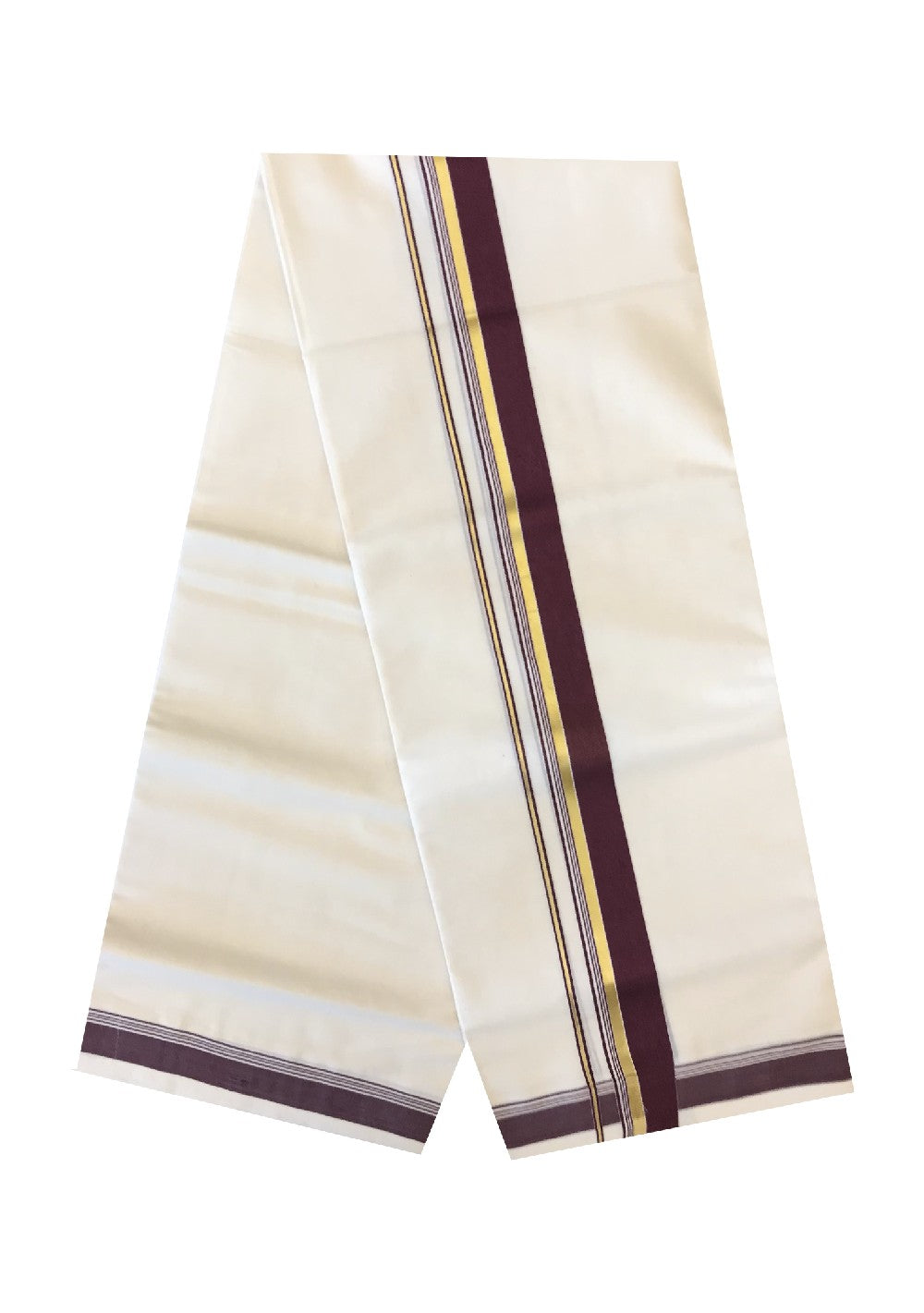 10% DISCOUNT! KaithariKada Balaramapuram Handloom 100% Cotton Double Off white Mundu/Dhoti-100X100- 2.25 inch Gold Kasavu &Brown Kara-25.