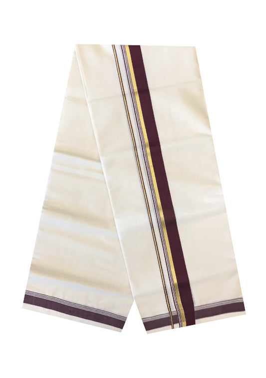 10% DISCOUNT! KaithariKada Balaramapuram Handloom 100% Cotton Double Off white Mundu/Dhoti-100X100- 2.25 inch Gold Kasavu &Brown Kara-25.