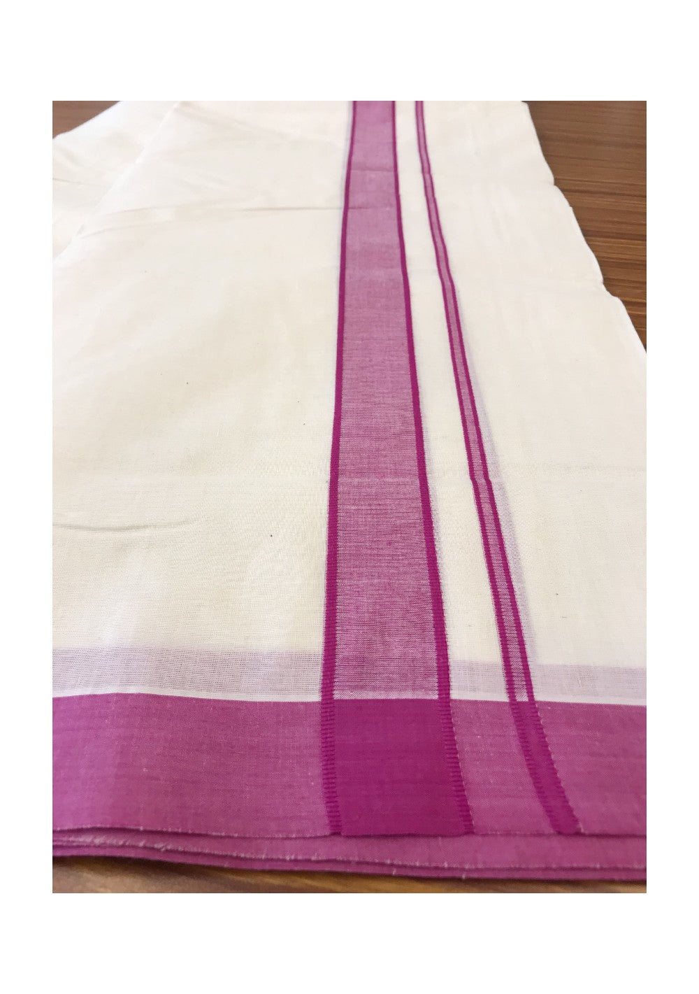 10% DISCOUNT! KaithariKada Balaramapuram 100% Cotton Double Off white Mundu/Dhoti-100X100- 2 inch Violet Kara-28.