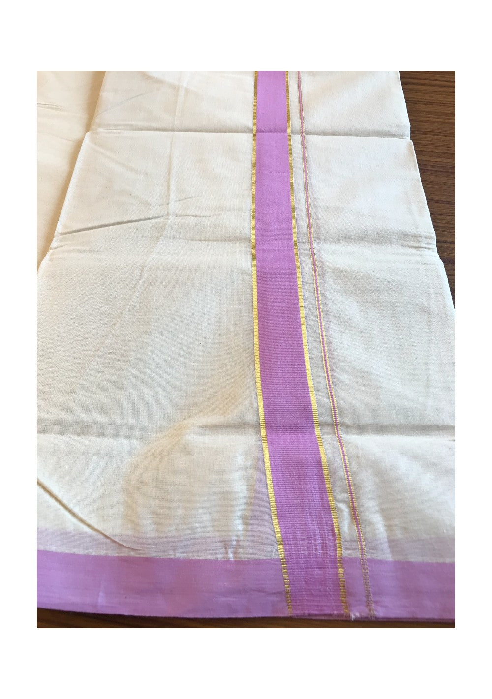 10% DISCOUNT! KaithariKada Balaramapuram 100% Cotton Double Off white Mundu/Dhoti-100X100- 1.75 inch  Lavender Violet Kara-31.