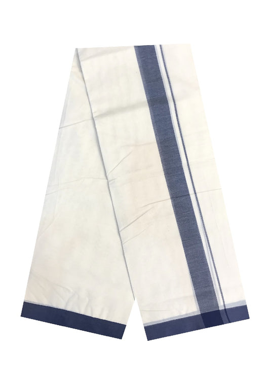 10% DISCOUNT! KaithariKada Balaramapuram 100% Cotton Double Off white Mundu/Dhoti-100X100- 2.25  inch Navy Blue  Kara-32.