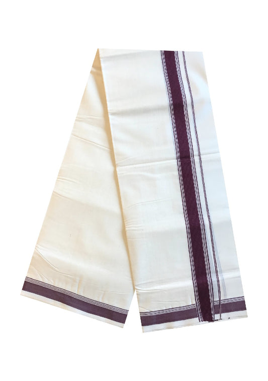 10% DISCOUNT! KaithariKada Balaramapuram Handloom 100% Cotton Double Off white Mundu/Dhoti-100X100- 2 inch Coffee Brown Kara-35.