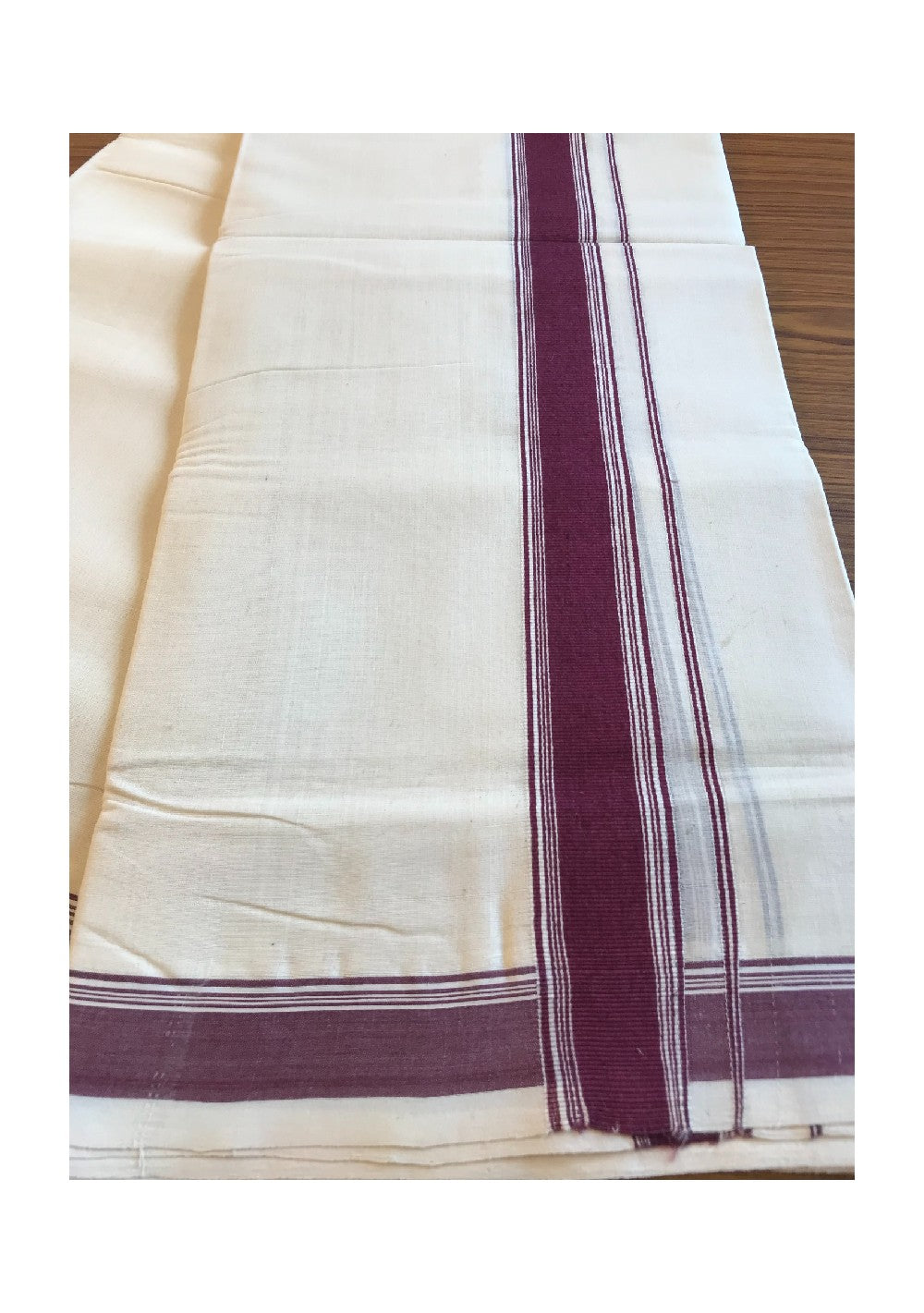 10% DISCOUNT! KaithariKada Balaramapuram Handloom 100% Cotton Double Off white Mundu/Dhoti-100X100- 2 inch Coffee Brown Kara-35.