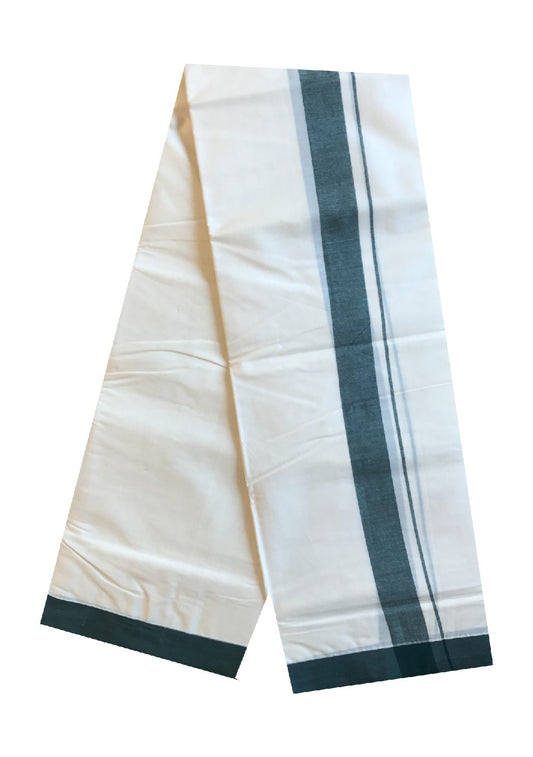 10% DISCOUNT! KaithariKada Balaramapuram 100% Cotton Double Off white Mundu/Dhoti-100X100- 2.25 inch Green  Kara-38.