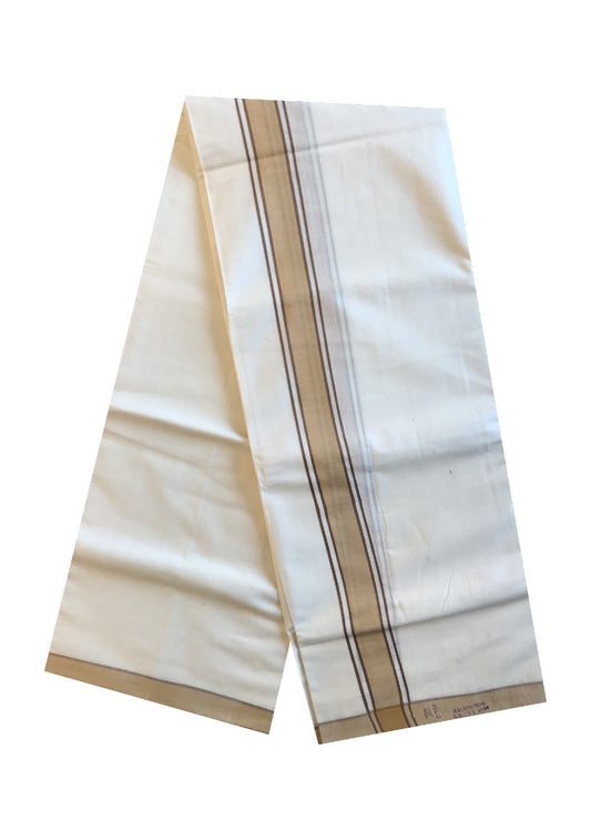 10% DISCOUNT! KaithariKada Balaramapuram HANDLOOM  100% Cotton Double Off white Mundu/Dhoti-100X100- 1.75 inch SAND BROWN Kara-43.