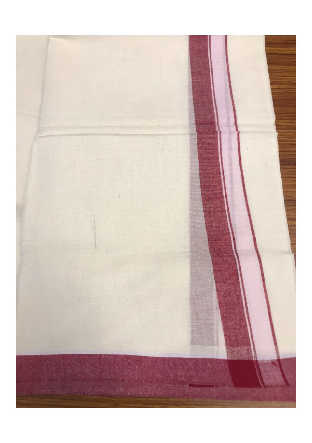 10% DISCOUNT! KaithariKada Balaramapuram 100% Cotton Double Off white Mundu/Dhoti-100X100- 1.75  inch  RED Kara-52.