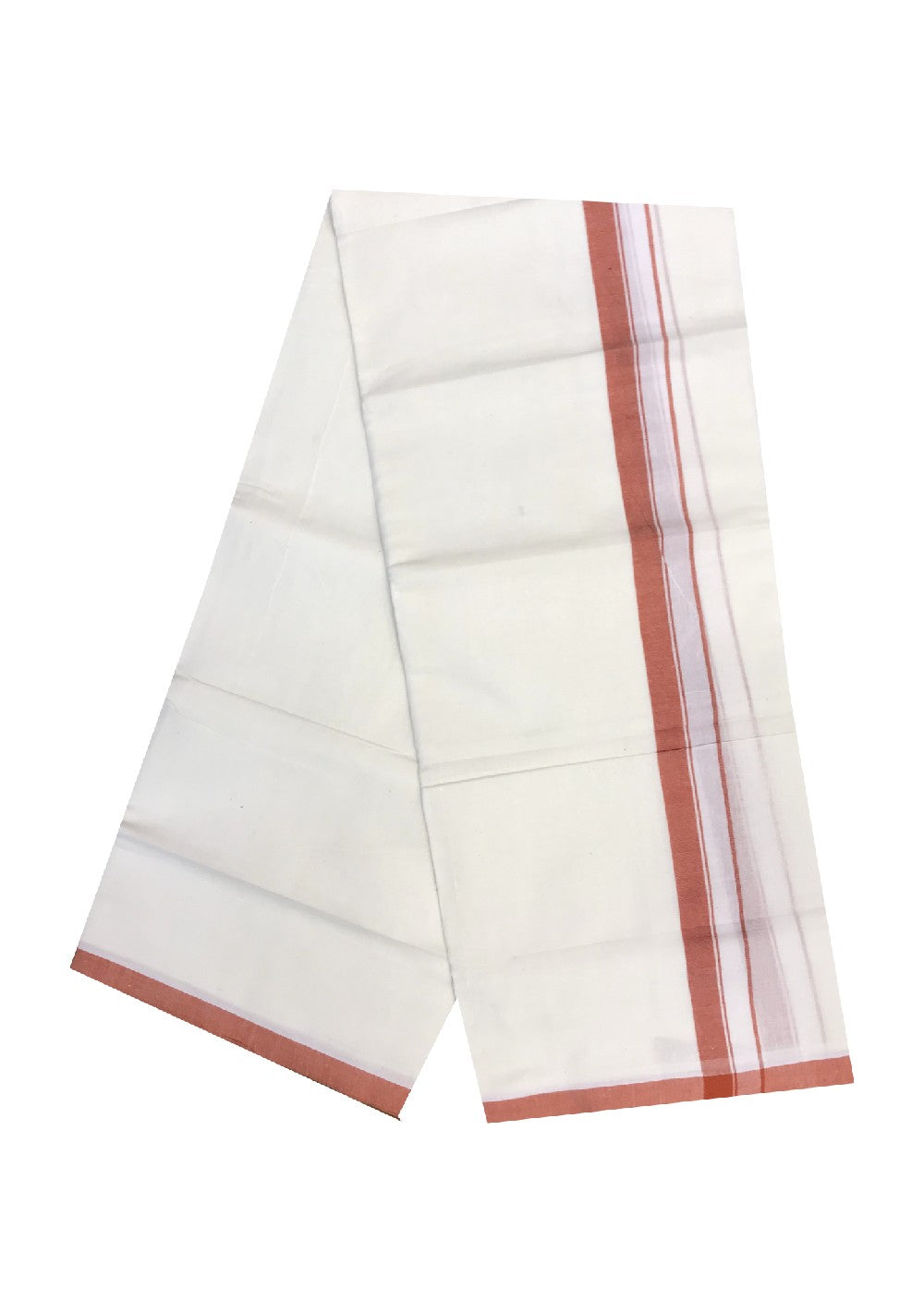 10% DISCOUNT! KaithariKada Balaramapuram 100% Cotton Double Off white Mundu/Dhoti-100X100- 1.5  inch ORANGE  Kara-52.