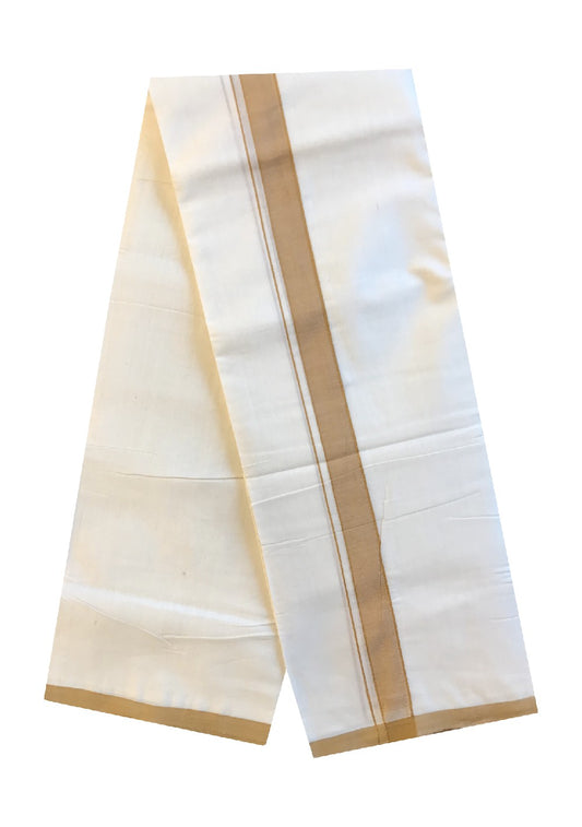 10% DISCOUNT! KaithariKada Balaramapuram Handloom 100% Cotton Double Off white Mundu/Dhoti-100X100- 1.75  inch SAND BROWN   Kara-59.