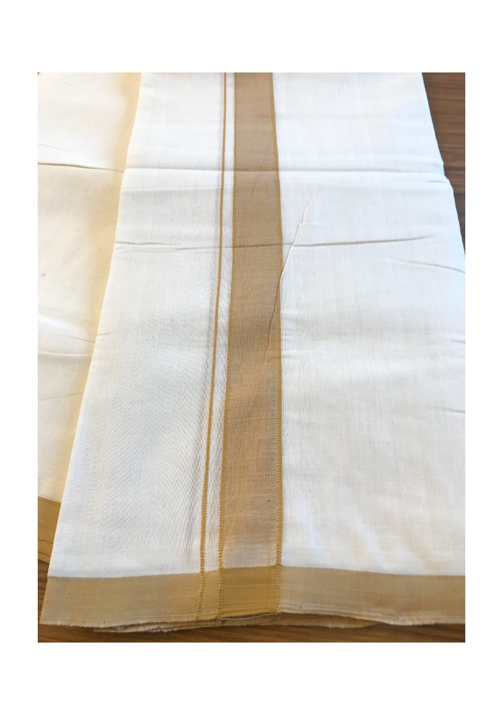 10% DISCOUNT! KaithariKada Balaramapuram Handloom 100% Cotton Double Off white Mundu/Dhoti-100X100- 1.75  inch SAND BROWN   Kara-59.