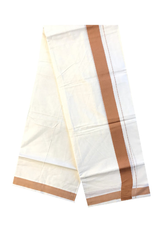 10% DISCOUNT! KaithariKada Balaramapuram 100% Cotton Double Off white Mundu/Dhoti-100X100- 2.25 inch ORANGE BROWN Kara-63.