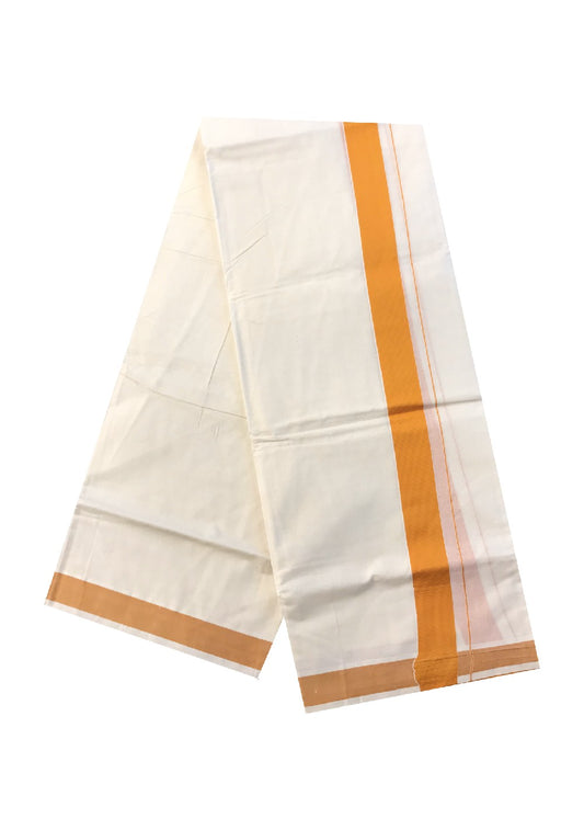 10% DISCOUNT! KaithariKada Balaramapuram 100% Cotton Double Off white Mundu/Dhoti-100X100- 2  inch ORANGE  Kara-69.