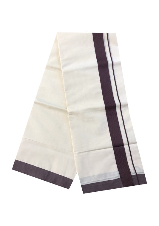 10% DISCOUNT! KaithariKada Balaramapuram 100% Cotton Double Off white Mundu/Dhoti-100X100- 2.5  inch VINE + BROWN Kara-76.