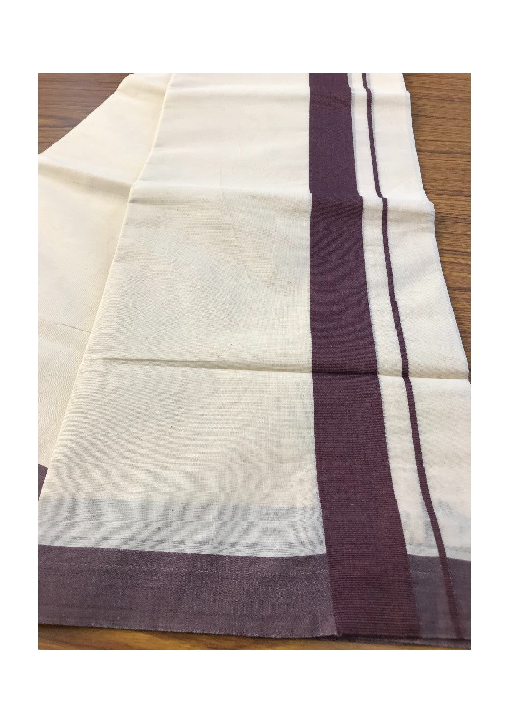 10% DISCOUNT! KaithariKada Balaramapuram 100% Cotton Double Off white Mundu/Dhoti-100X100- 2.5  inch VINE + BROWN Kara-76.