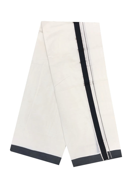 10% Discount ! KaithariKada Balaramapuram 100% Cotton Double Off white Mundu/Dhoti-80x72-  1.75inch Silver Kasavu & Black Kara.-2