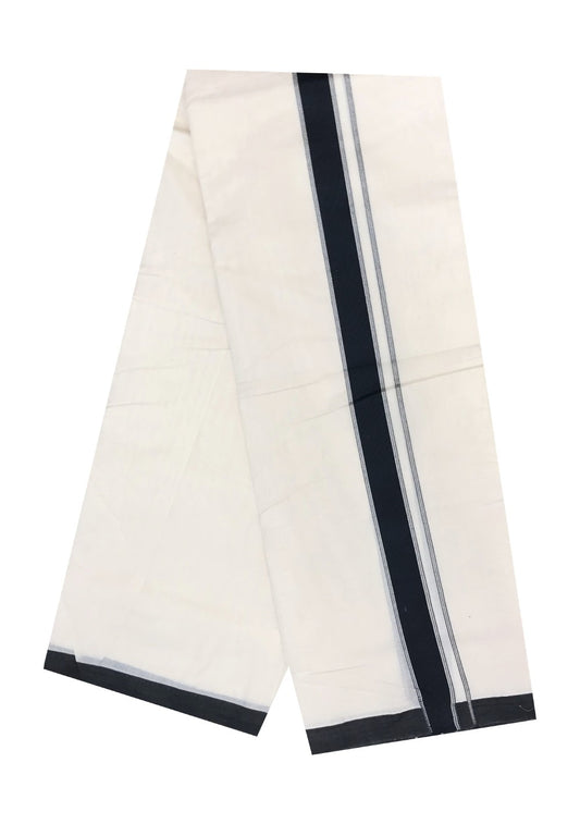 10% Discount ! KaithariKada Balaramapuram 100% Cotton Double Off white Mundu/Dhoti-100x100 1.75 inch  Black Side Stripes Kara.-5