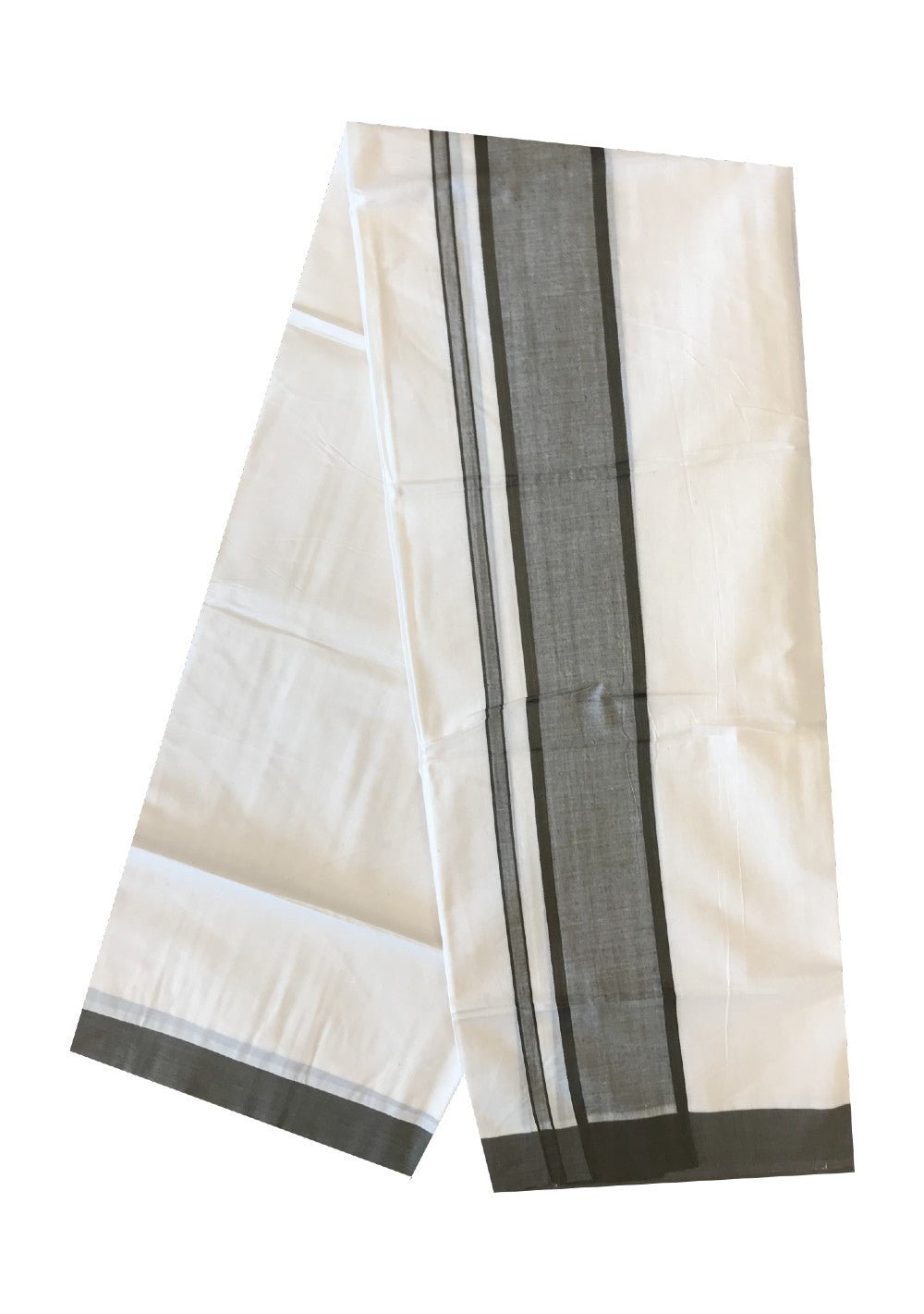 10% DISCOUNT ! KaithariKada Balaramapuram 100% Cotton Double Off white Mundu/Dhoti-100X100-SAGE GREEN 3.5 INCH  Kara-24.