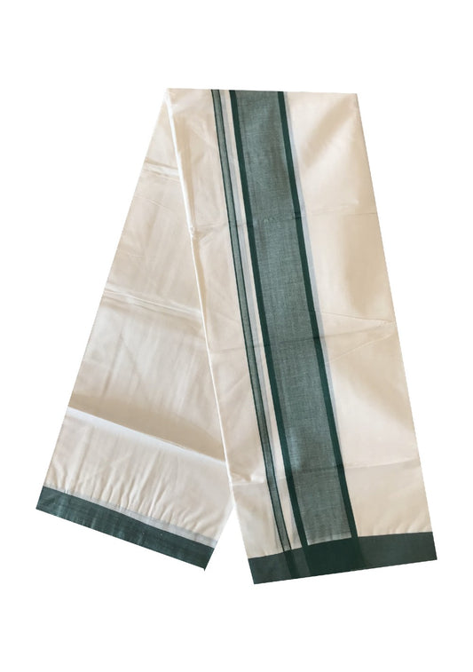 10% DISCOUNT ! KaithariKada Balaramapuram 100%  Cotton Double Off white Mundu/Dhoti-100X100- 3.5 inch GREEN  Kara-26.