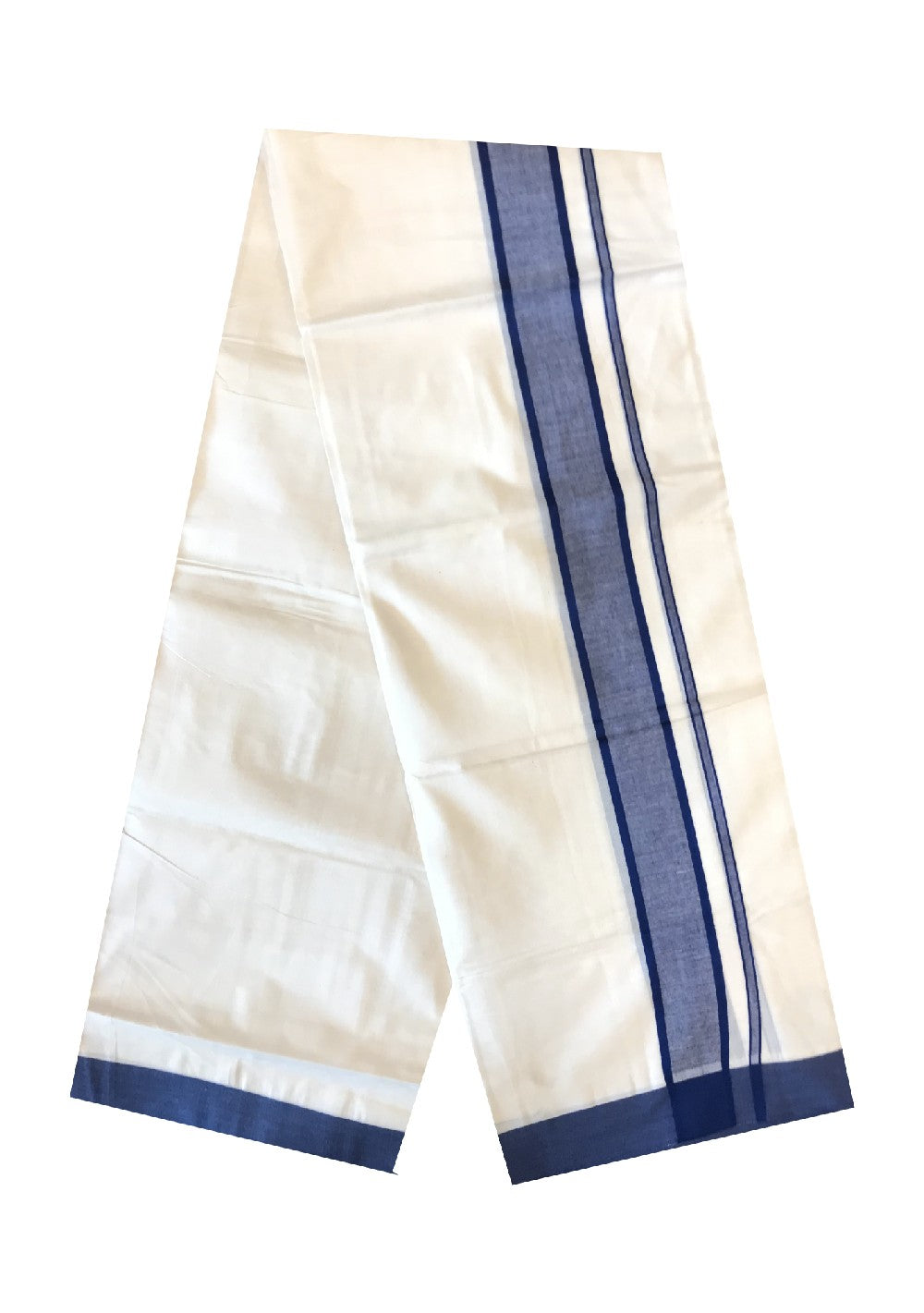 10% DISCOUNT ! KaithariKada Balaramapuram 100%  Cotton Double Off white Mundu/Dhoti-100X100- 2.5  inch VIOLET  Kara-40.