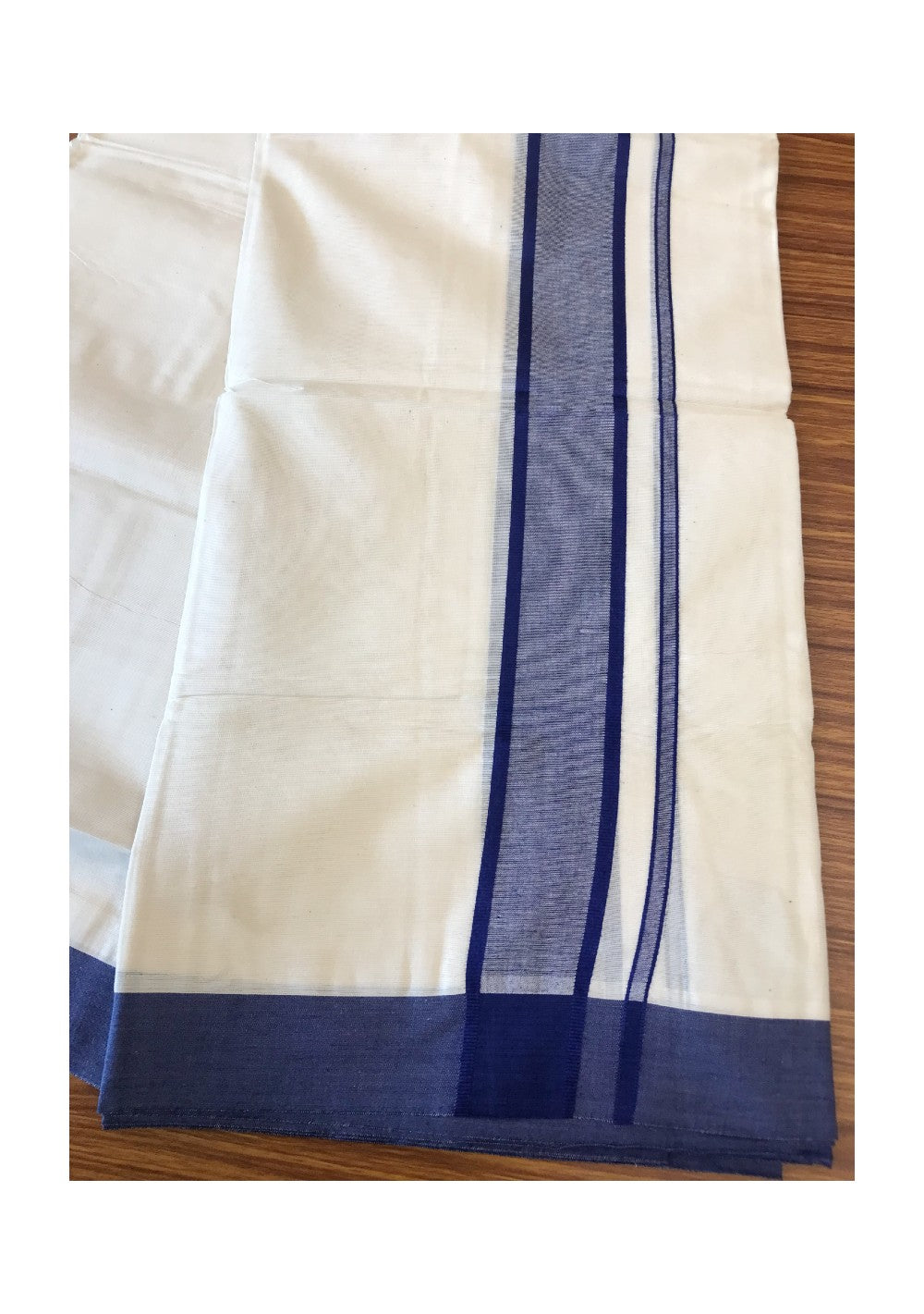 10% DISCOUNT ! KaithariKada Balaramapuram 100%  Cotton Double Off white Mundu/Dhoti-100X100- 2.5  inch VIOLET  Kara-40.