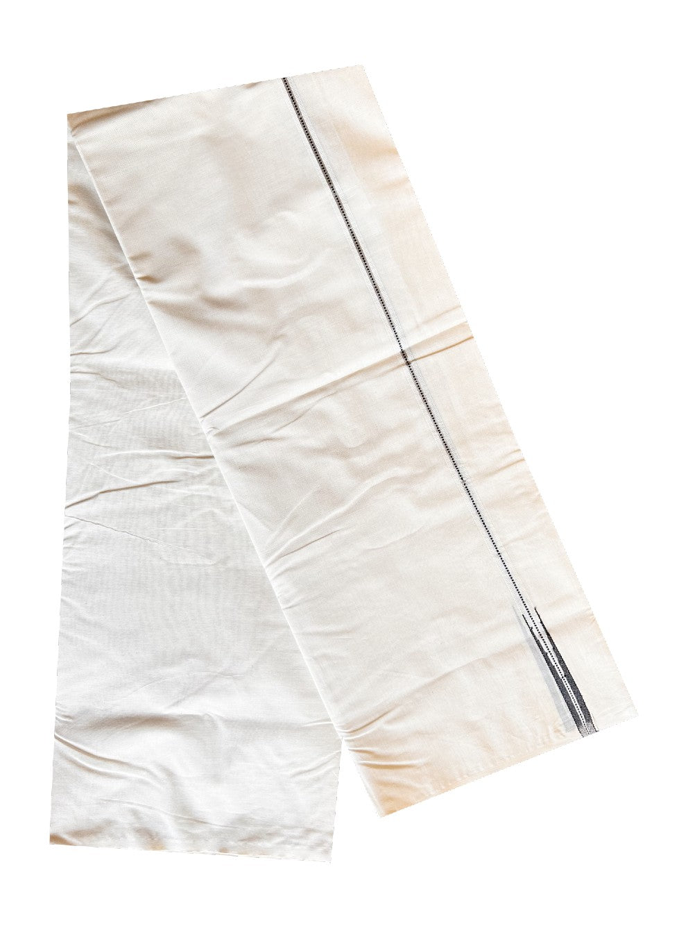 23% DISCOUNT! KaithariKada Balaramapuram 100% Cotton Double Off white Mundu/Dhoti-100x100 Chutty Puliyilakkara Muthukuri Silver Kasavu & 1.5 cm BLACK Kara-6