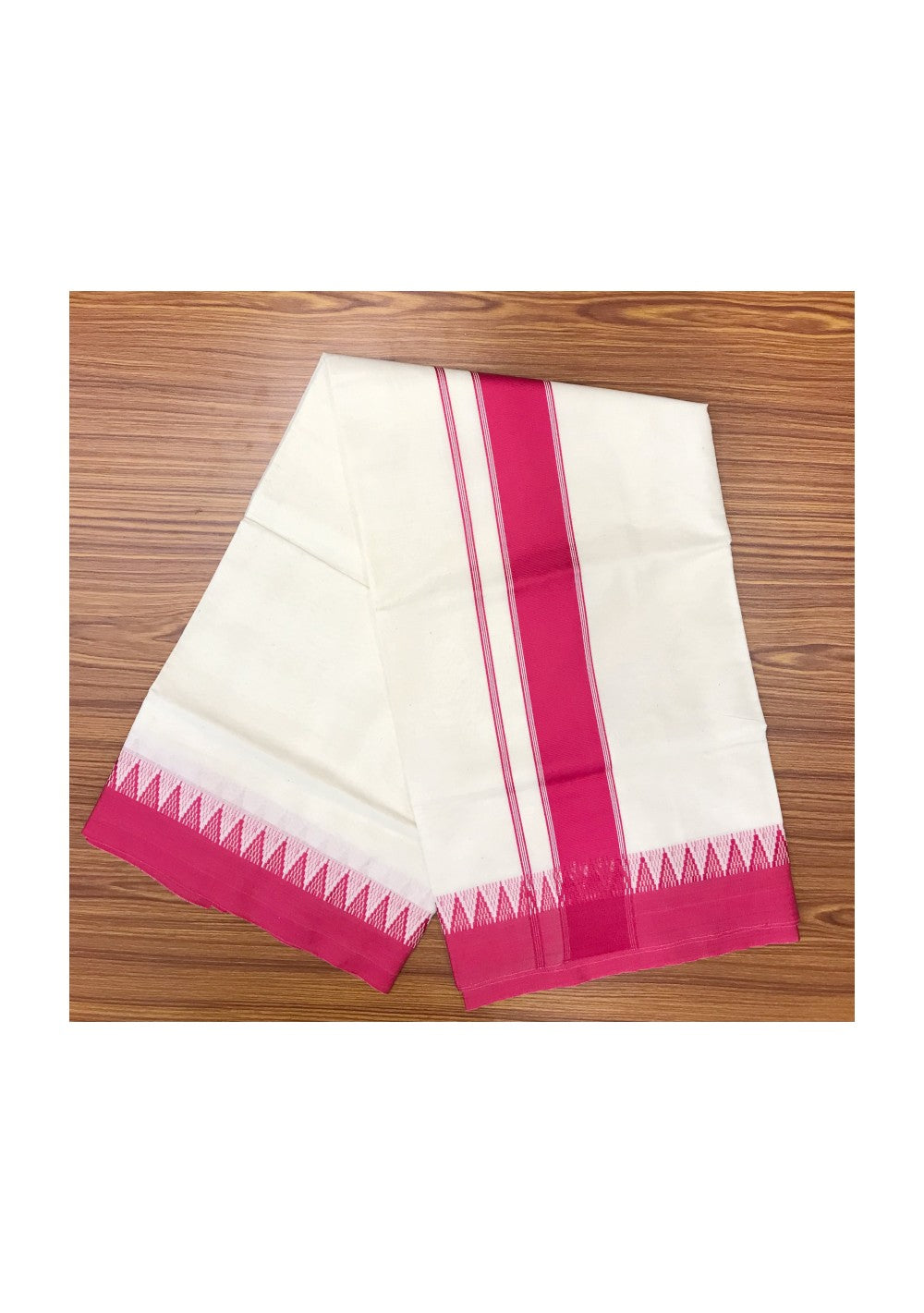 Kaitharikada Kerala Saree - Cotton  Saree -2.15 inch  Pallu -Pink    Kara with Temple Design  .-47.