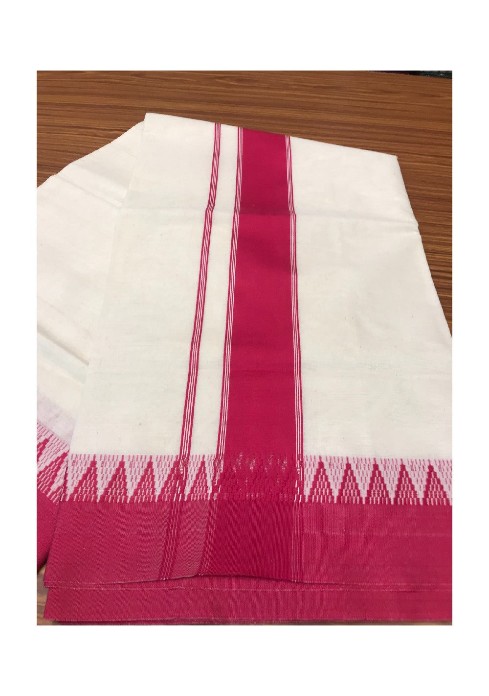 Kaitharikada Kerala Saree - Cotton  Saree -2.15 inch  Pallu -Pink    Kara with Temple Design  .-47.