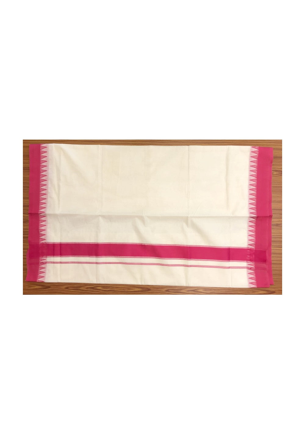 Kaitharikada Kerala Saree - Cotton  Saree -2.15 inch  Pallu -Pink    Kara with Temple Design  .-47.