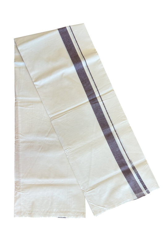 19% DISCOUNT ! KaithariKada Balaramapuram 100% COTTON SINGLE OFF WHITE  - (Unbleached) Mundu/Dhoti-Twisted 100s Thread- 1.75 inch Wine Maroon Puliyilakkara Chutty  (2 metre / 4 muzham)- 2KK5042ASH