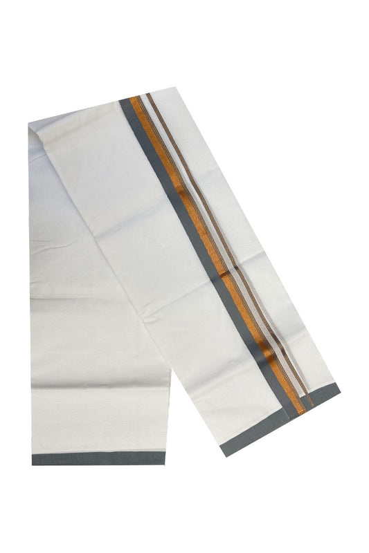 KaithariKada Cotton  Mix PURE White  Double  Dhoti/Mundu -2 inch Gray & Copper  Border.-Onam Collection- 69.